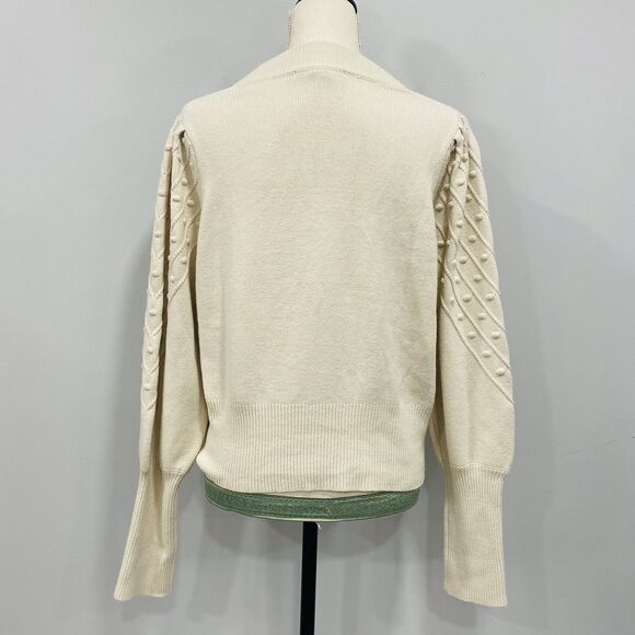 French Connection L Cropped Bobble-Stitch Knit Sweater Cream Cottage Preppy Chic - Picture 2 of 16